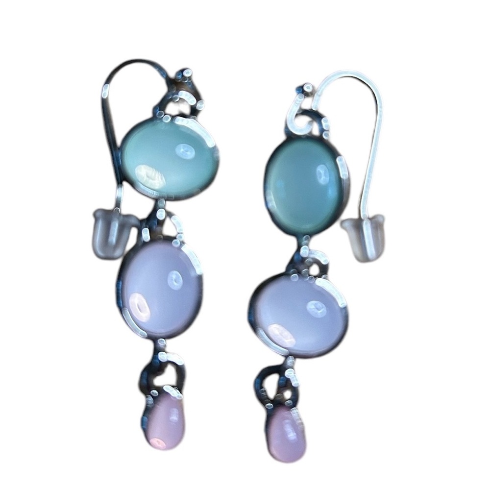 DROPLETS DANGLE EARRINGS In Silver Ringed Opalescent Blue, Purple & Pink ✨NWT✨